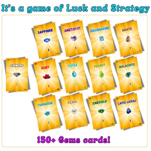 Five Gems is a thrilling card game where players race to collect sets of 5 gems. Watch out for coal that can ruin your plans, and use special powers to outsmart your opponents!