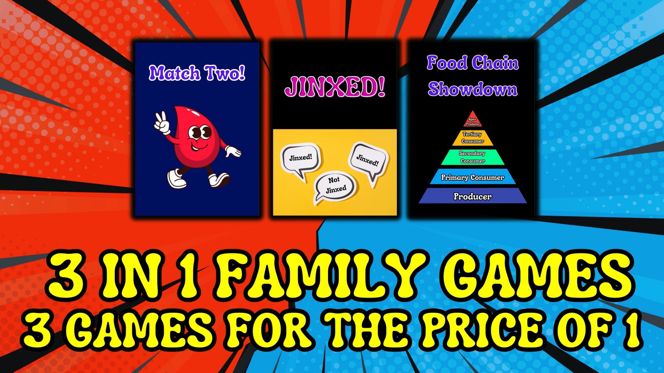 3-in-1 Family Games Vol. 1 Review: Get Jinxed, Food Chain Showdown, and Match Two